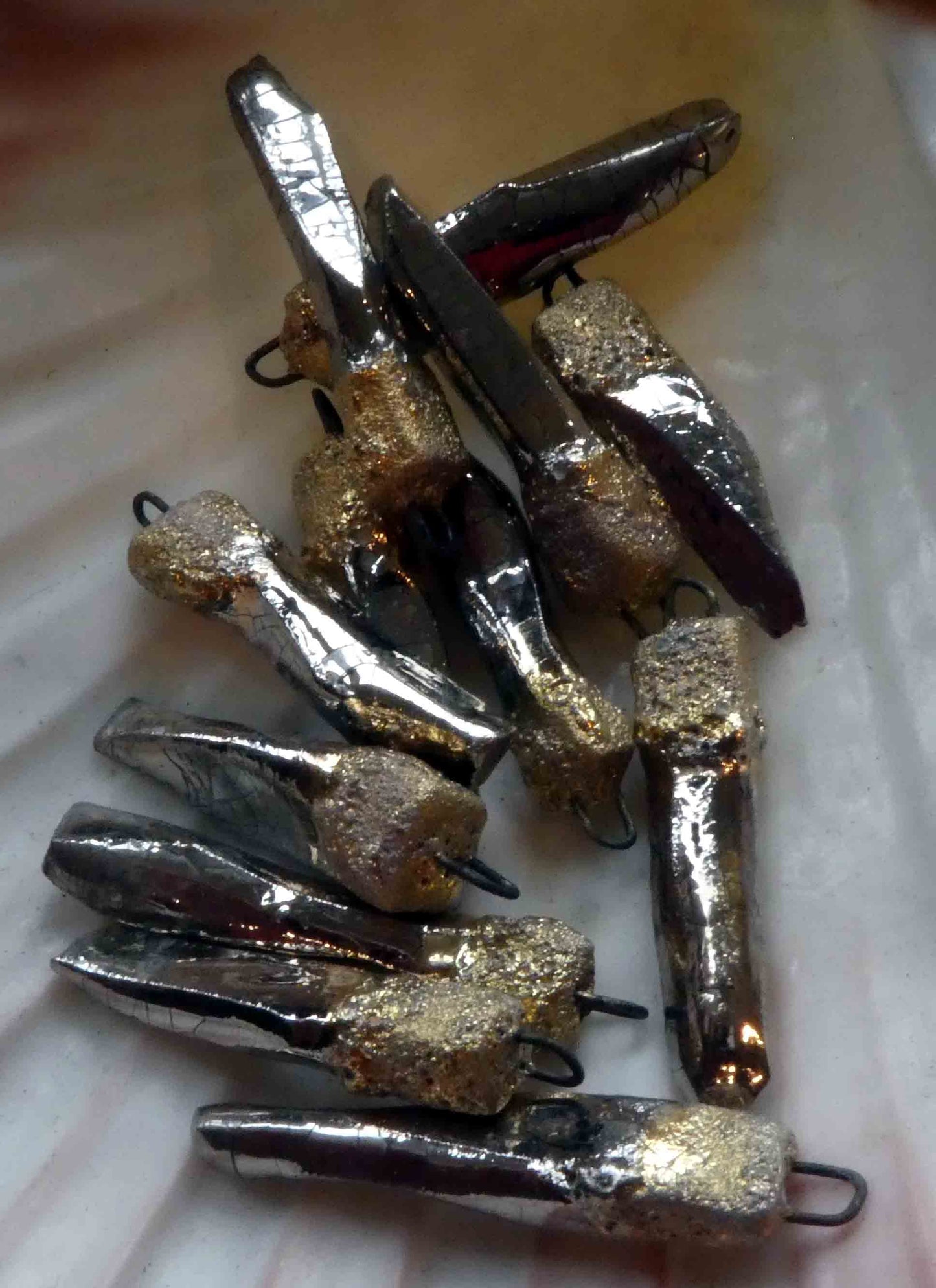 Ceramic Little Carved Shards Earring Charms - Platinum Lustre