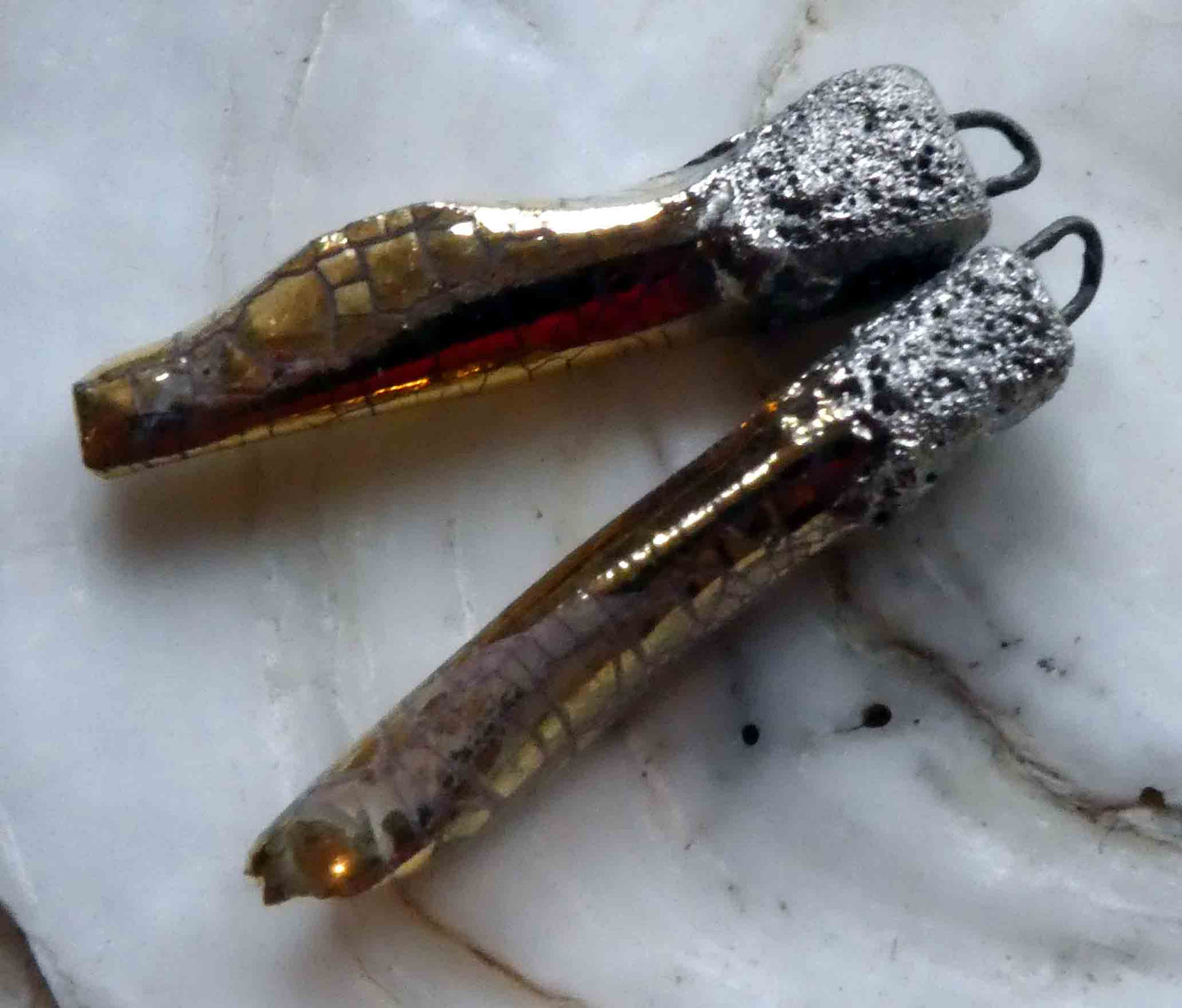 Ceramic Little Carved Shards Earring Charms - Gold Lustre