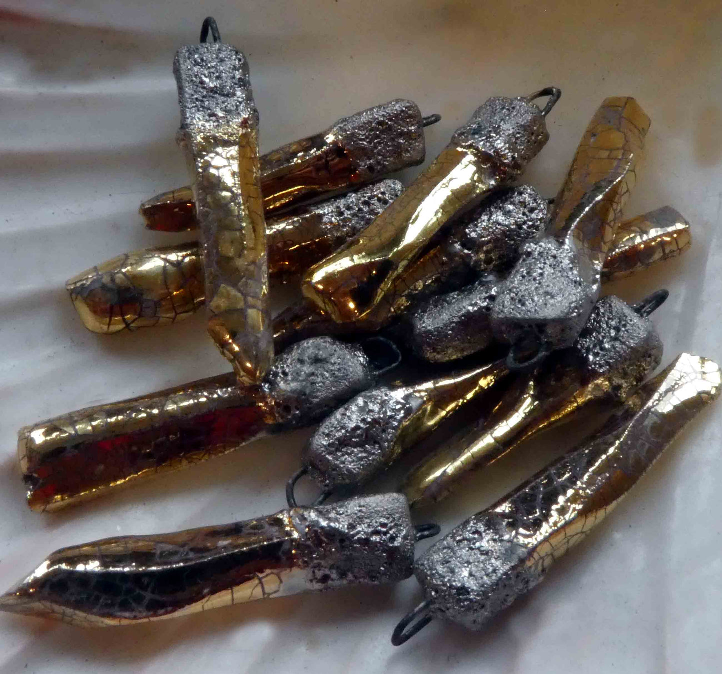 Ceramic Little Carved Shards Earring Charms - Gold Lustre