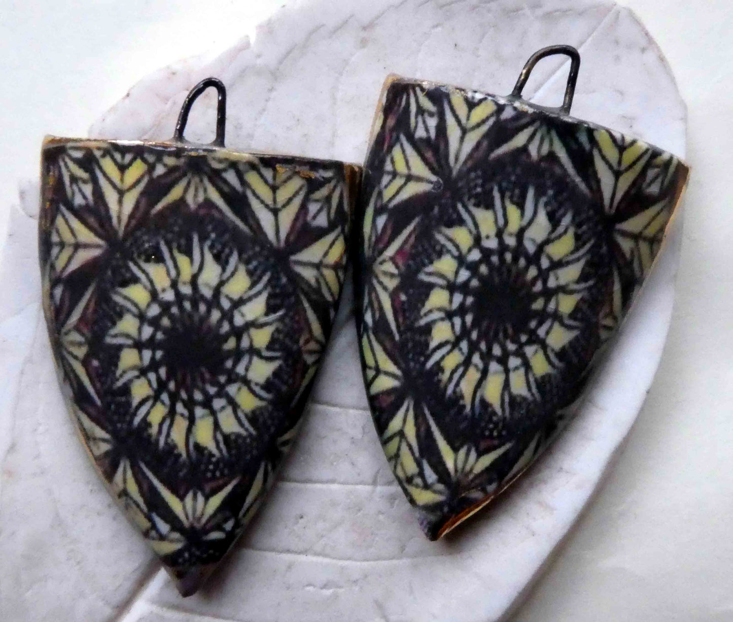 Ceramic Decal Tapa Shield Earring Charms #3