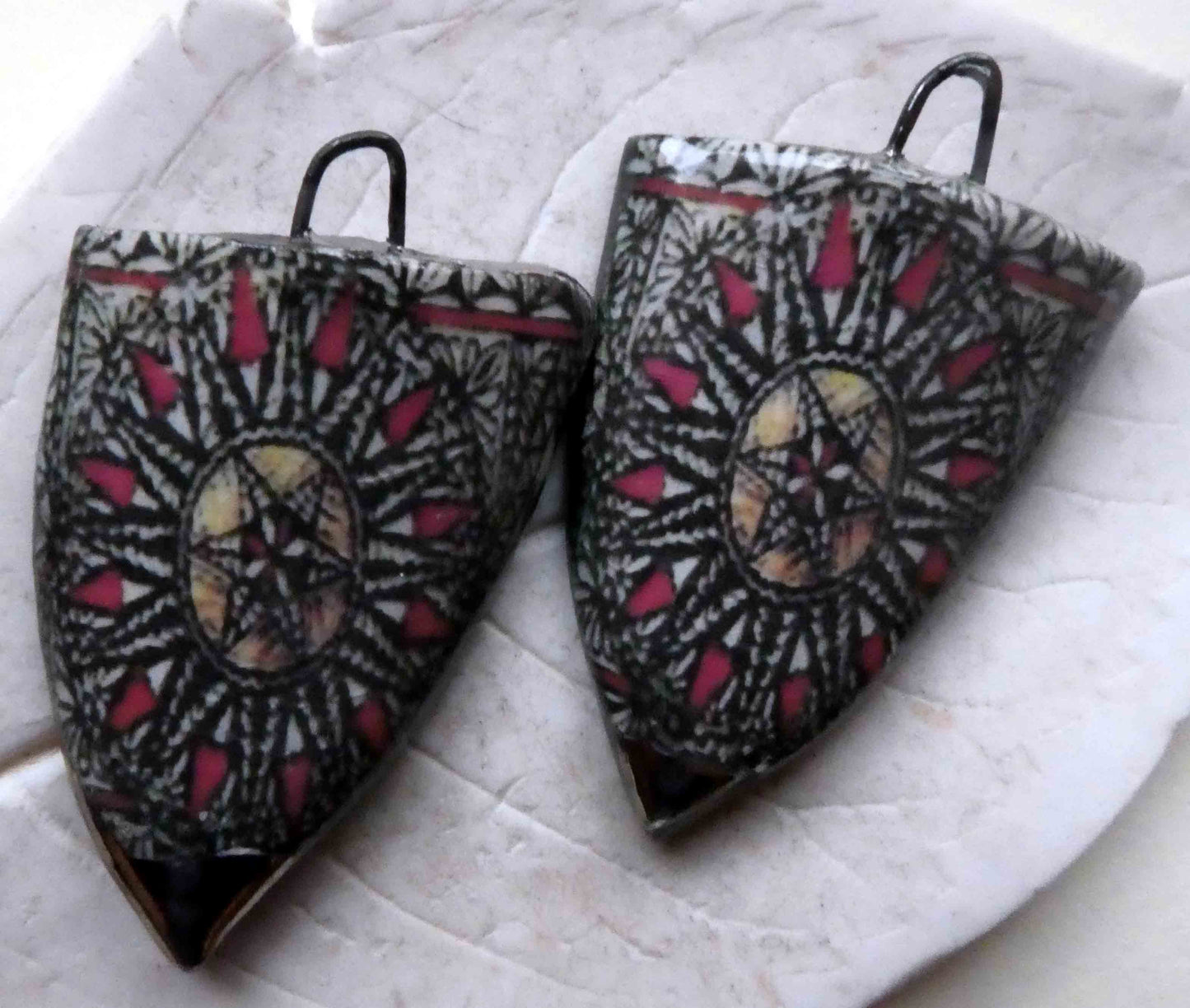 Ceramic Decal Tapa Shield Earring Charms #4
