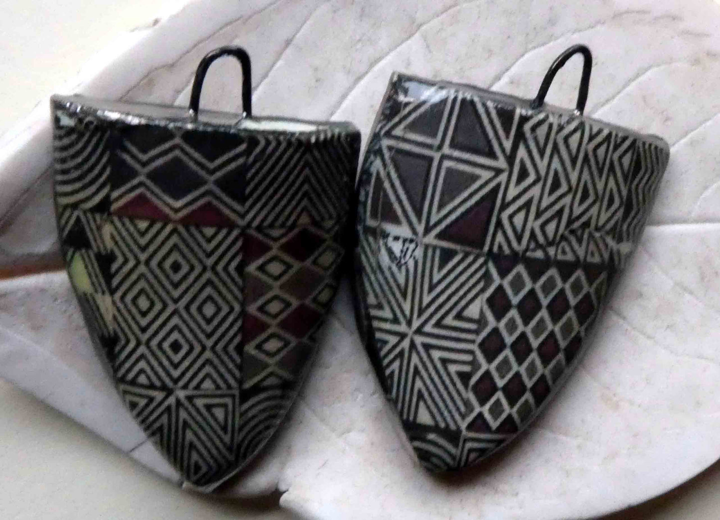 Ceramic Decal Tapa Shield Earring Charms #8