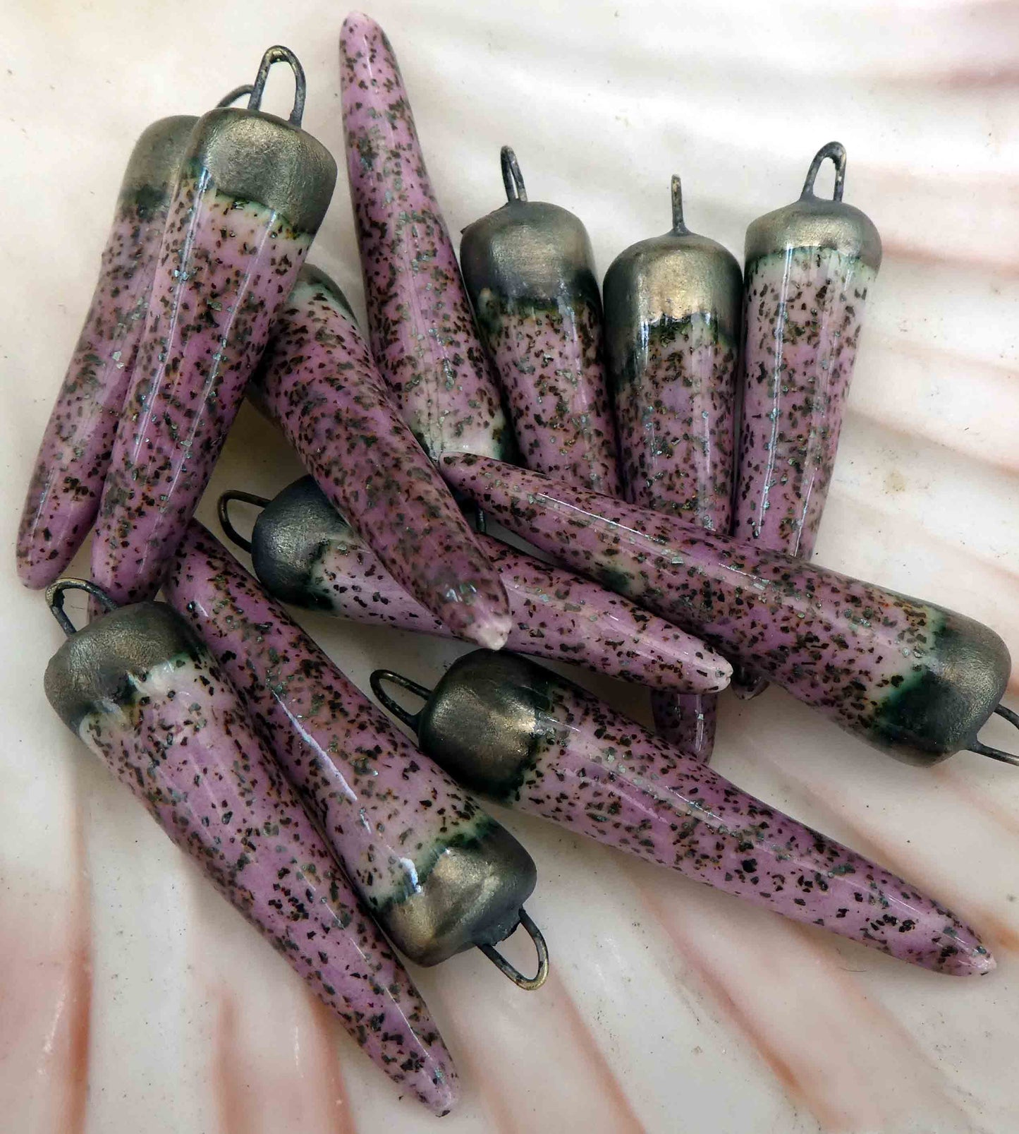 Ceramic Bronzy Spike Earring Charms - Amethyst Shimmer