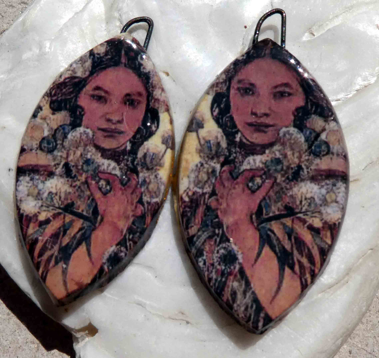 Ceramic Decal Mucha Earring Droppers #26