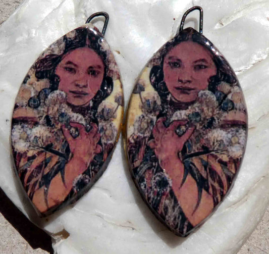 Ceramic Decal Mucha Earring Droppers #26