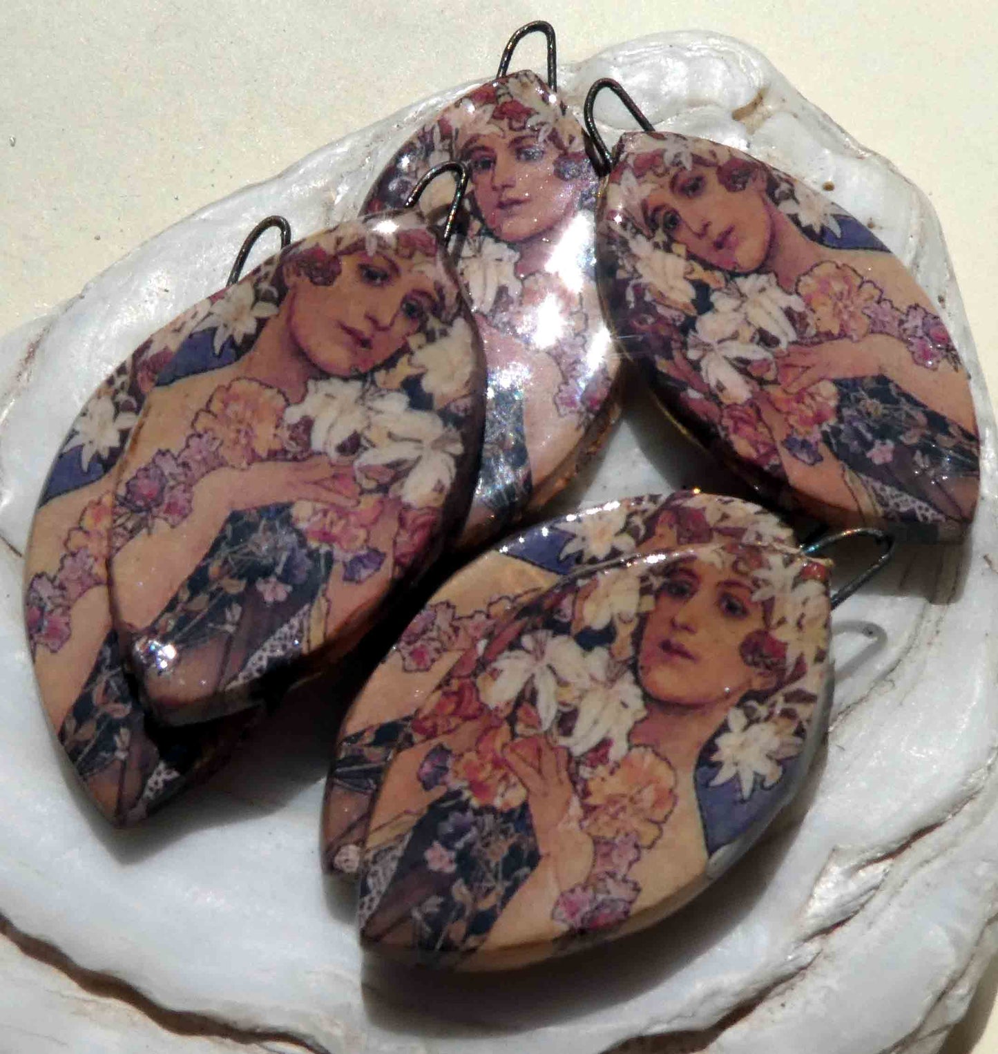 Ceramic Decal Mucha Earring Droppers #29