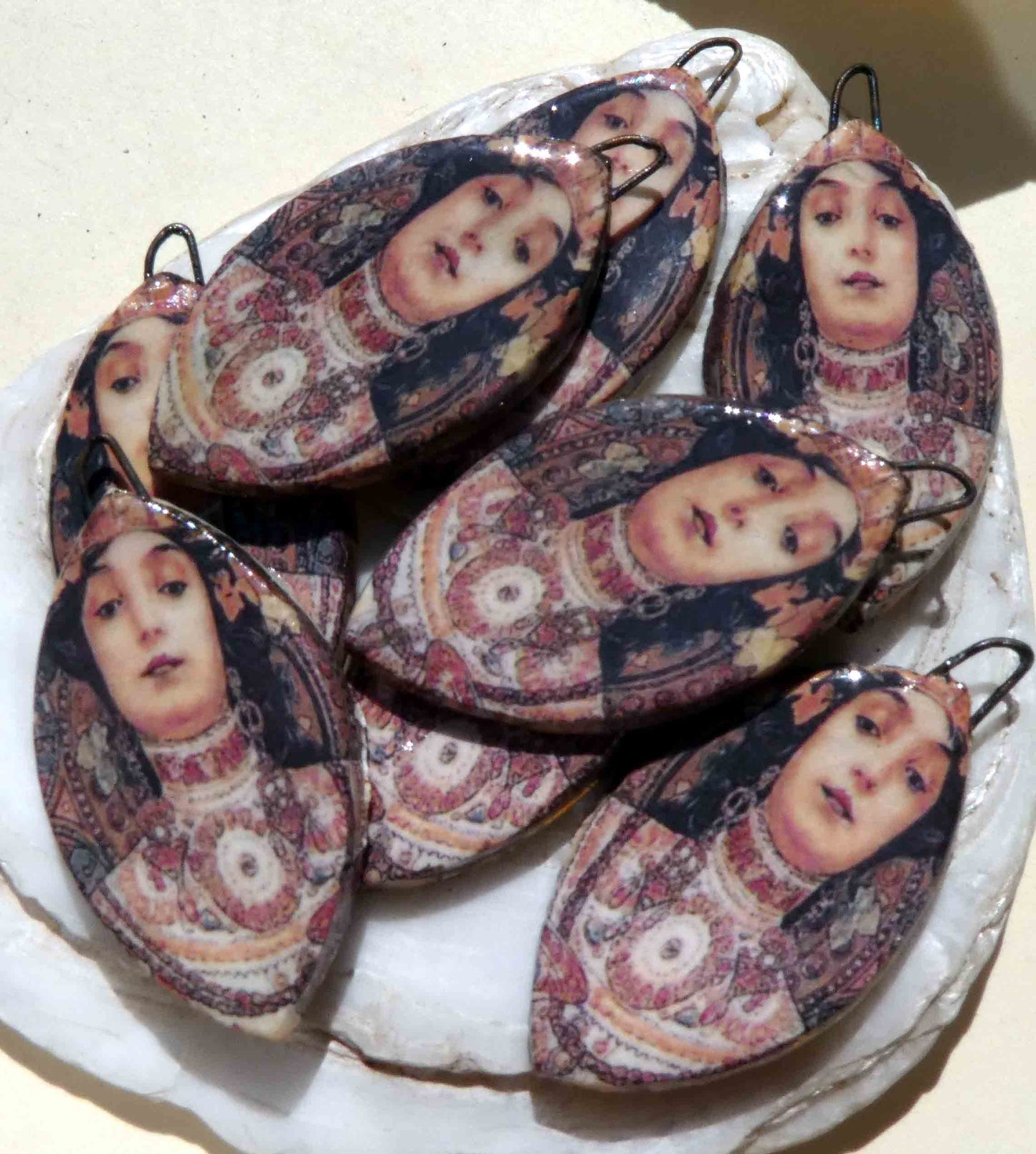 Ceramic Decal Mucha Earring Droppers #30