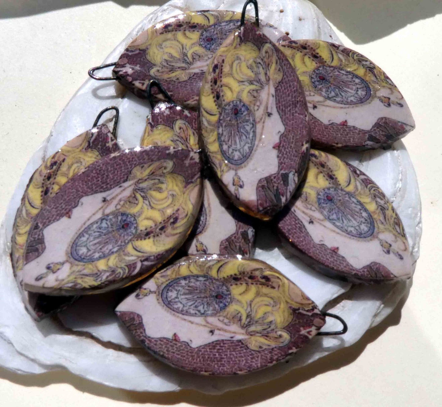 Ceramic Decal Mucha Earring Droppers #31