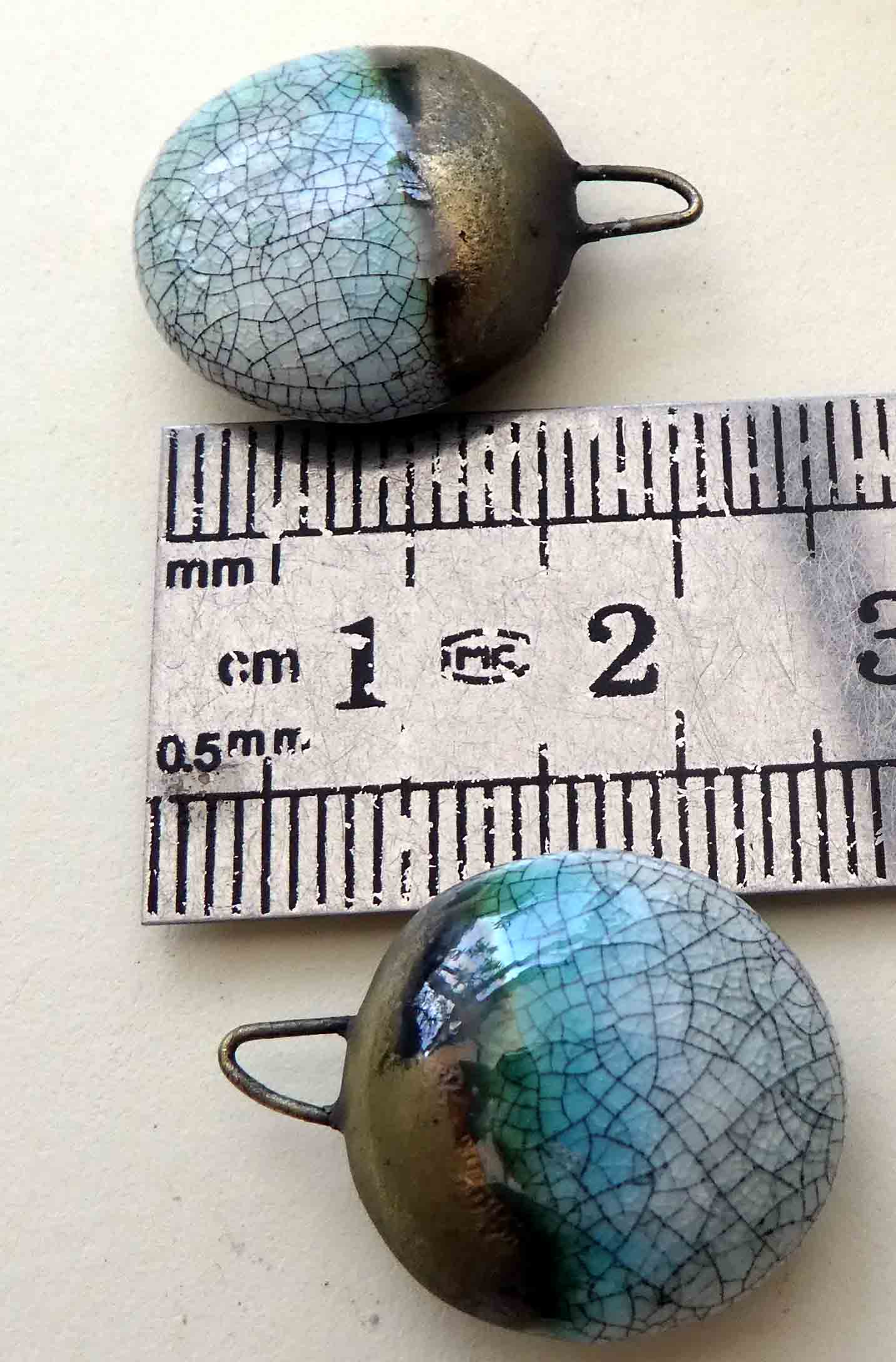 Porcelain Disc Drops Earring Charms -Black Crackle