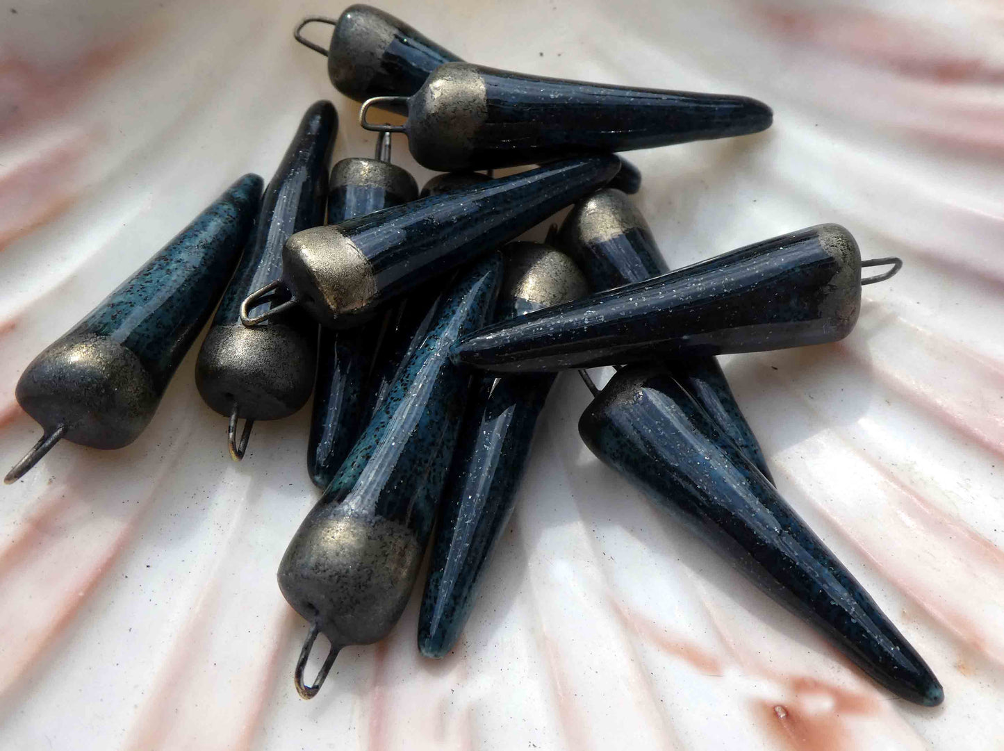 Ceramic Spikes Earring Charms -Teal Quartz Shimmer