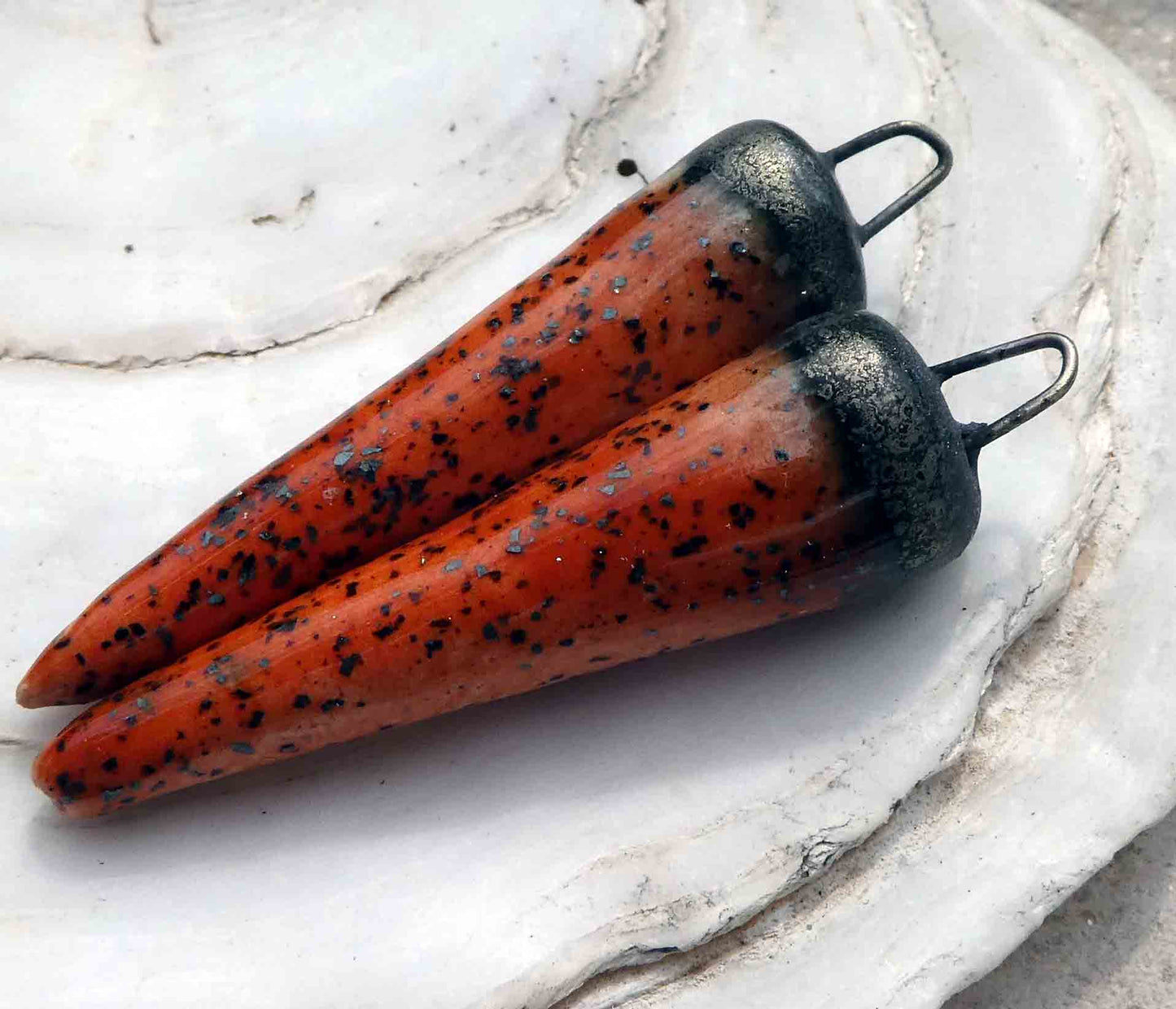 Ceramic Spikes Earring Charms -Zircon Orange Shimmer