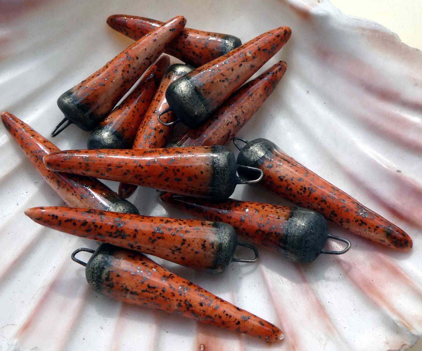 Ceramic Spikes Earring Charms -Zircon Orange Shimmer