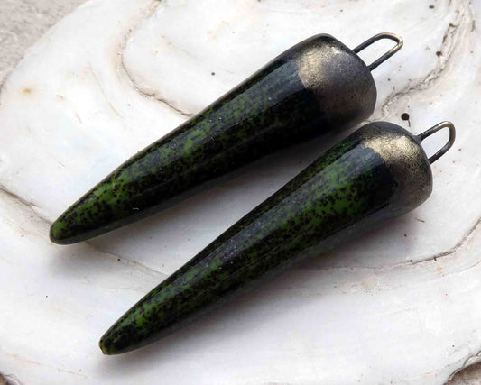 Ceramic Spikes Earring Charms -Emerald Shimmer