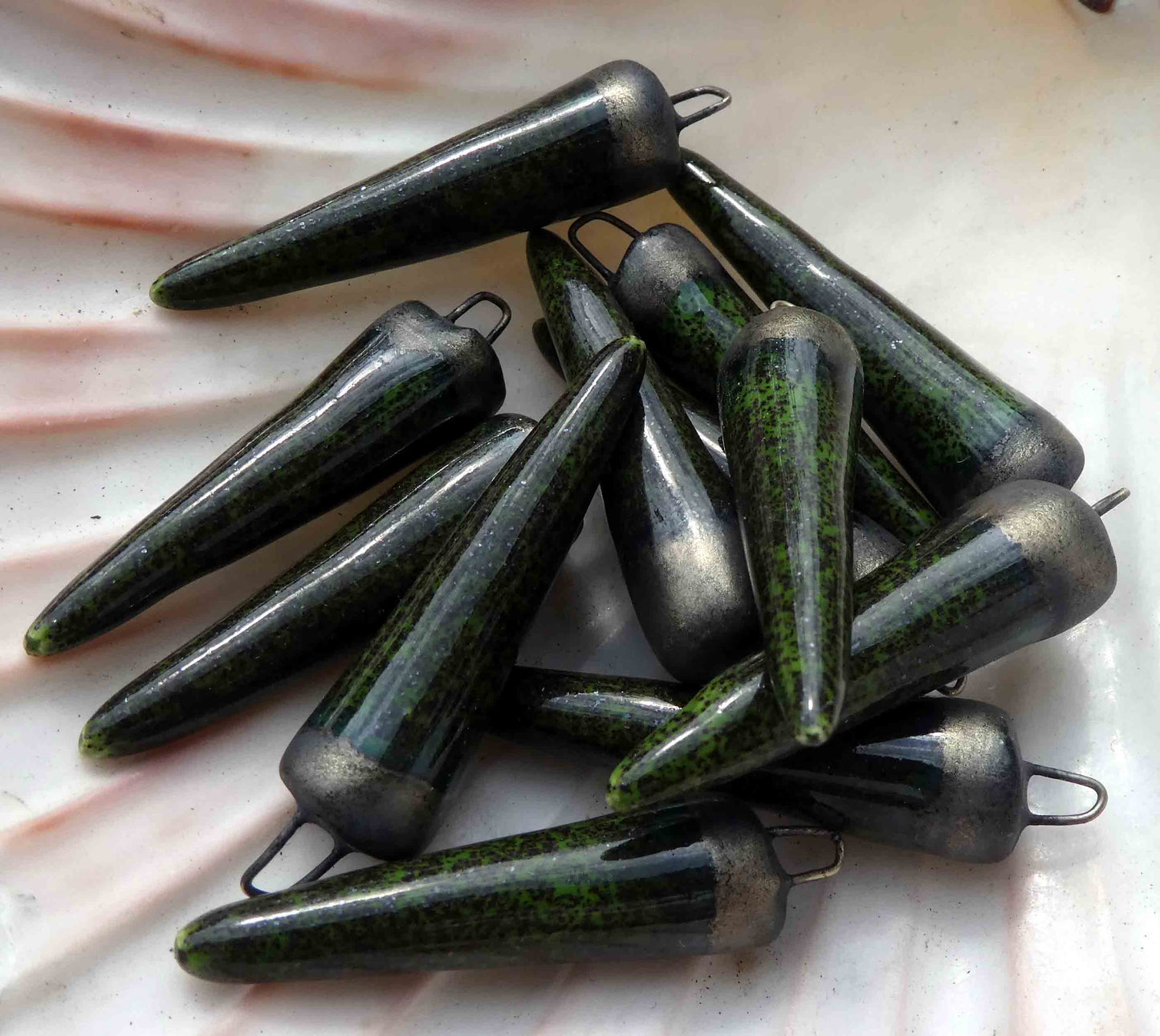 Ceramic Spikes Earring Charms -Emerald Shimmer