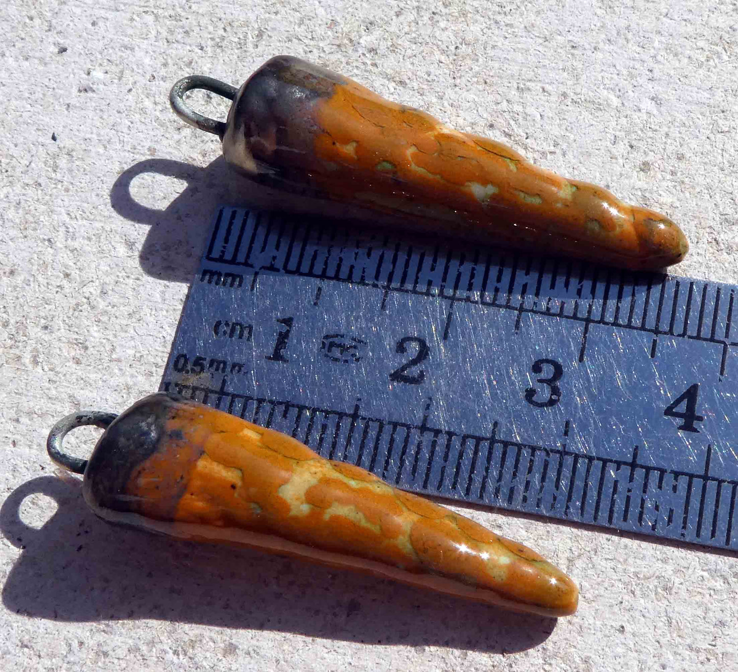 Ceramic Bronzy Spike Earring Charms - Knobbly Martellato Orange