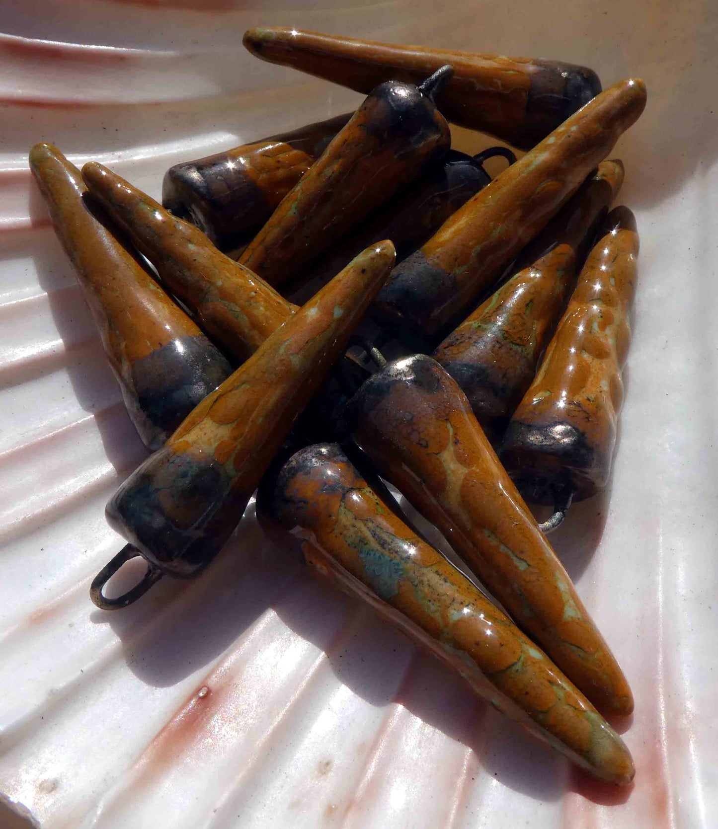 Ceramic Bronzy Spike Earring Charms - Knobbly Martellato Orange