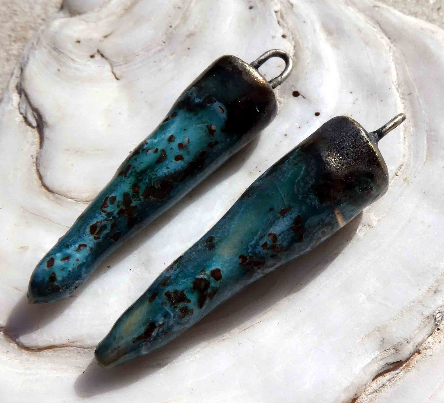 Ceramic Bronzy Spike Earring Charms - Topaz Glimmer