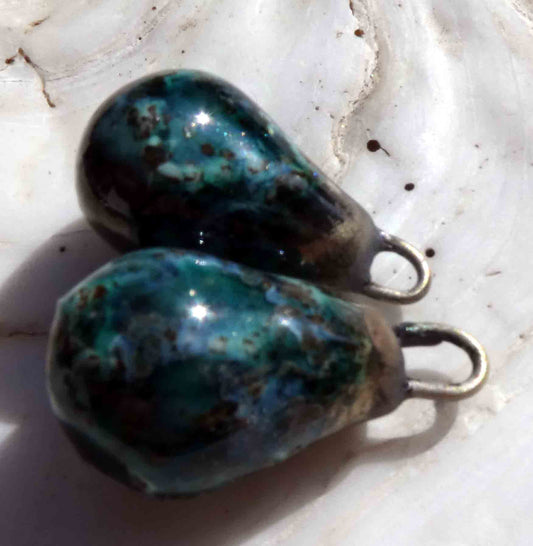 Ceramic Bronzy Drop Earring Charms - Oriental Blue Glimmer