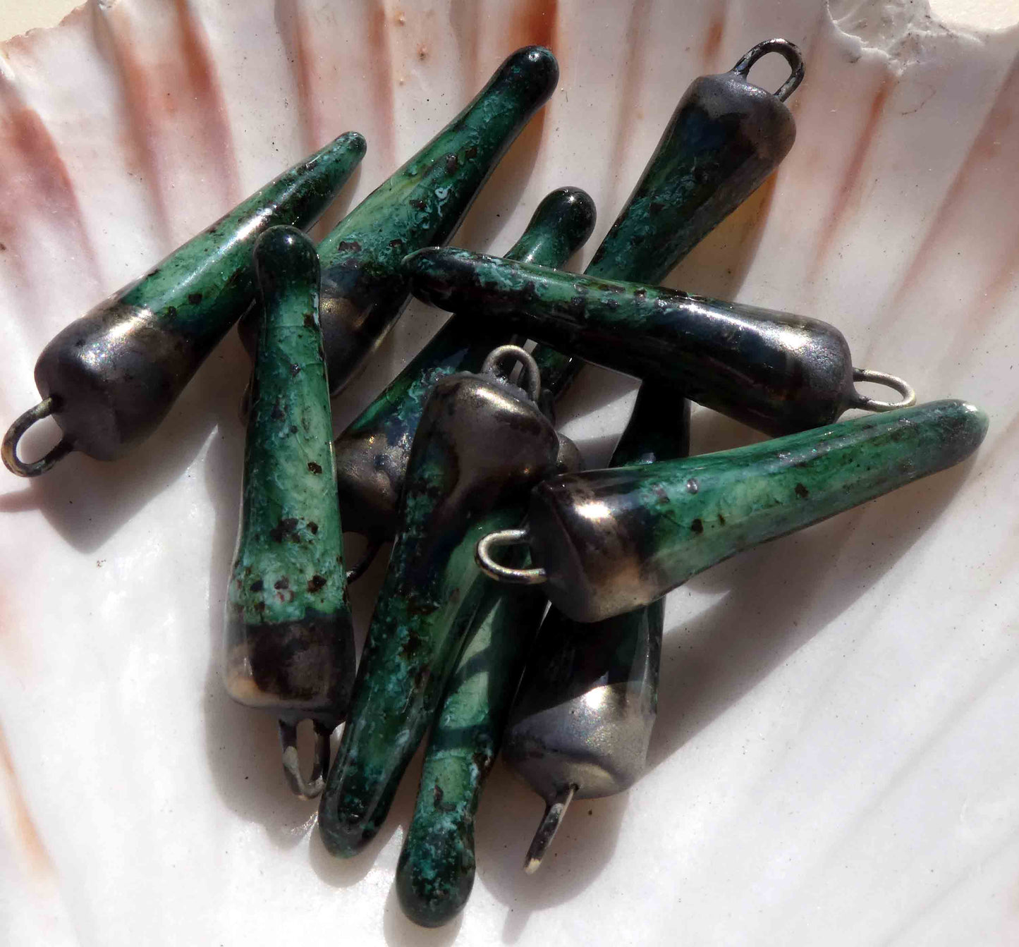 Ceramic Bronzy Spike Earring Charms -Algae Bloom Glimmer
