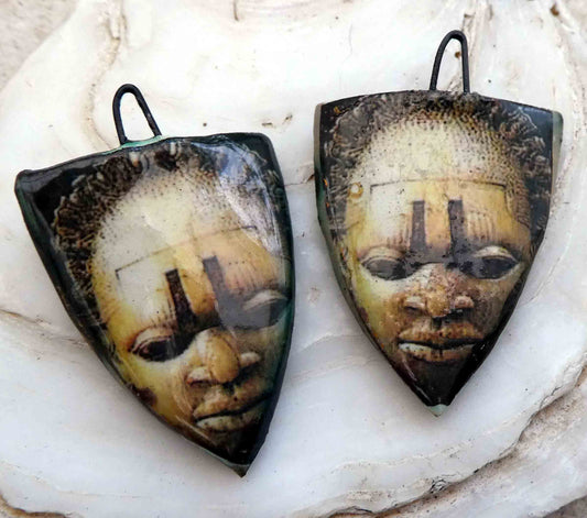 Ceramic Decal African Shield Earring Charms #8