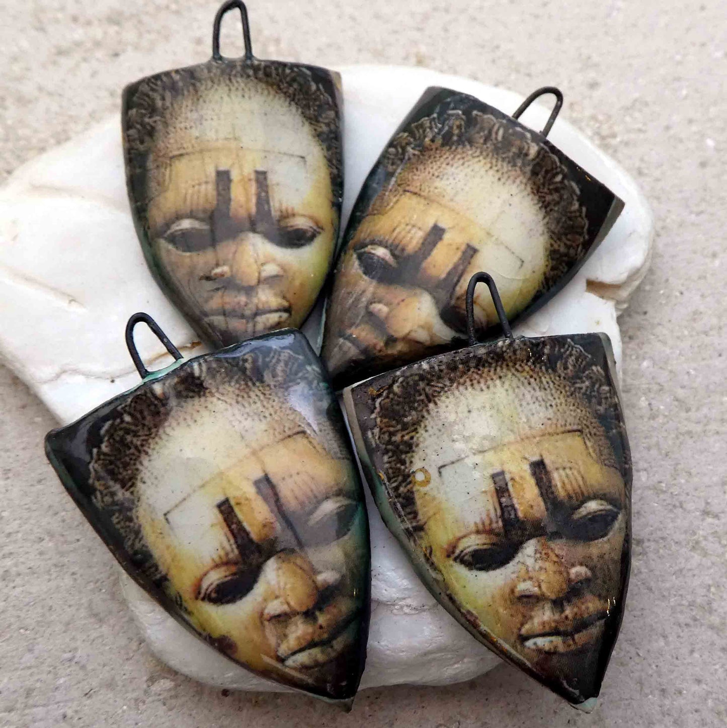 Ceramic Decal African Shield Earring Charms #8
