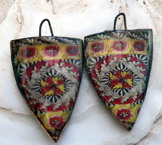 Ceramic Decal Tapa Shield Earring Charms #13