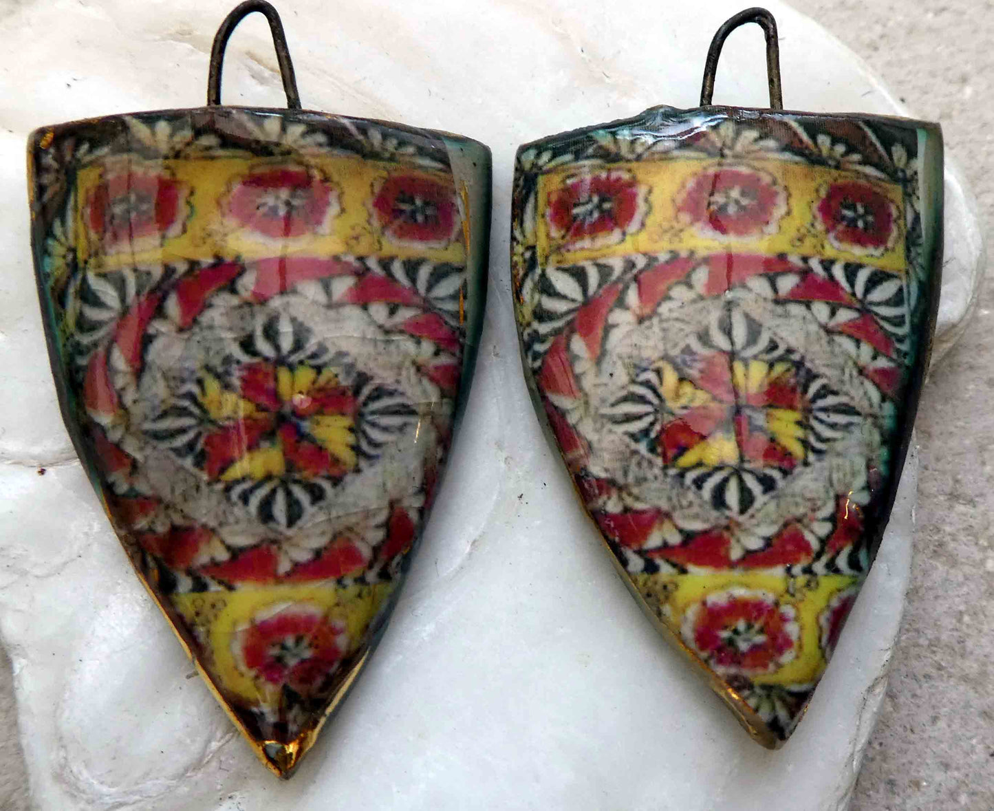 Ceramic Decal Tapa Shield Earring Charms #13