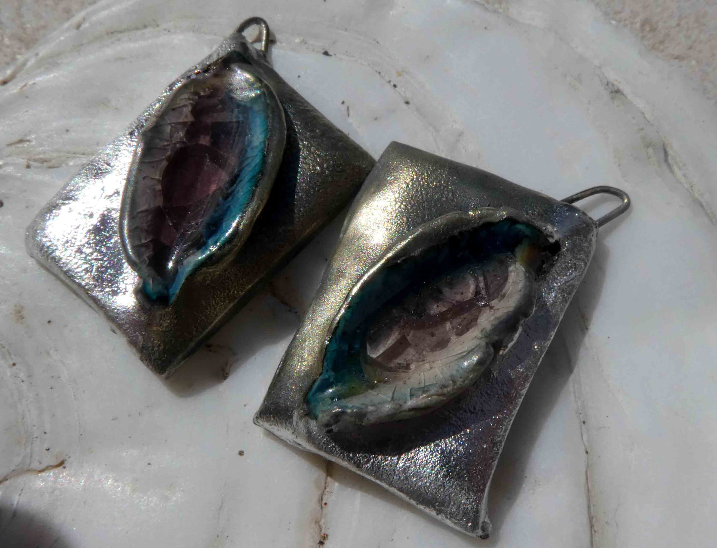 Ceramic Slashed Glassy Tablet Earring Charms - Pinky Blue