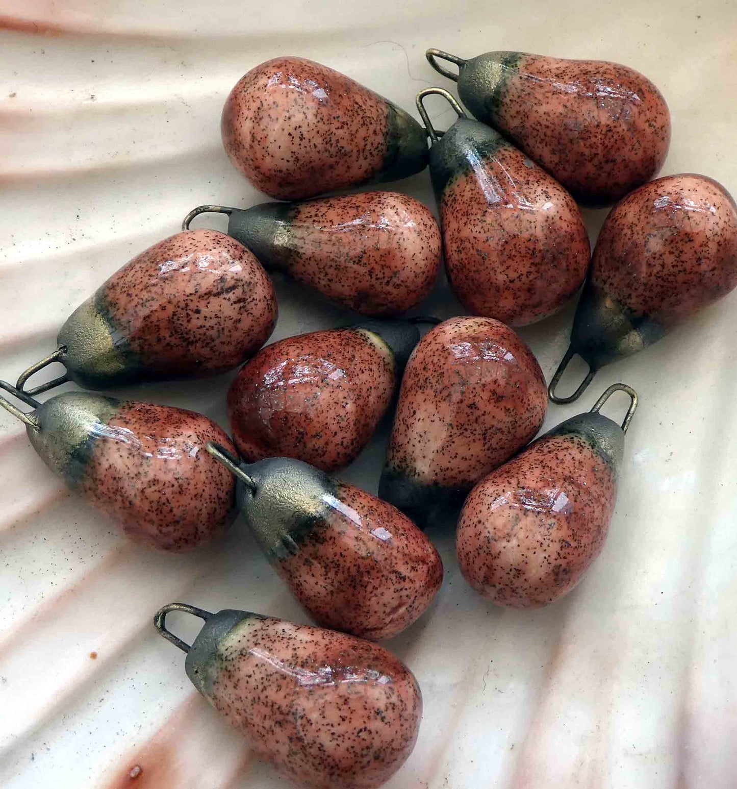 Ceramic Bronzy Droplet Earring Charms - Raspberry Sparkle