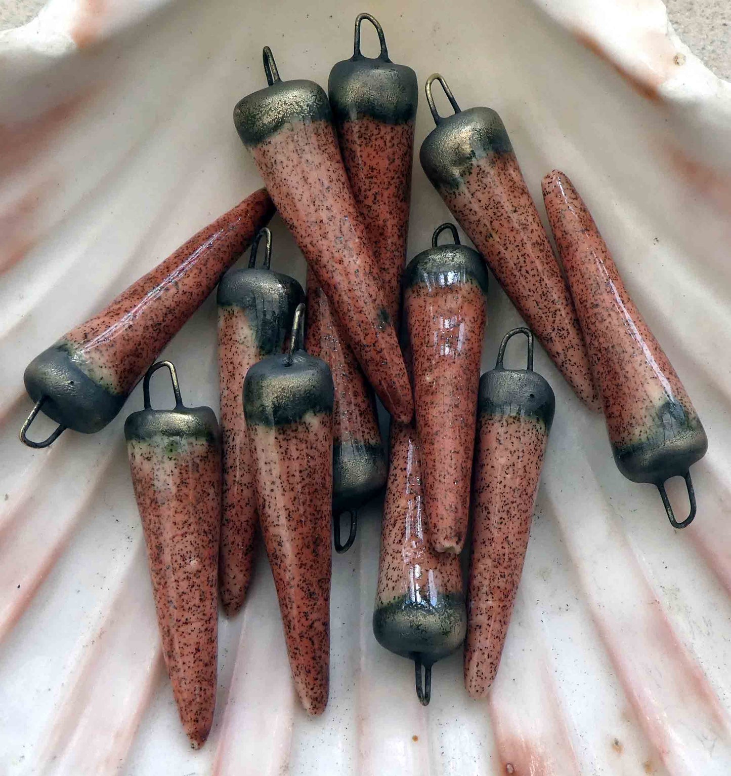 Ceramic Bronzy Spikes Earring Charms - Raspberry Sparkle