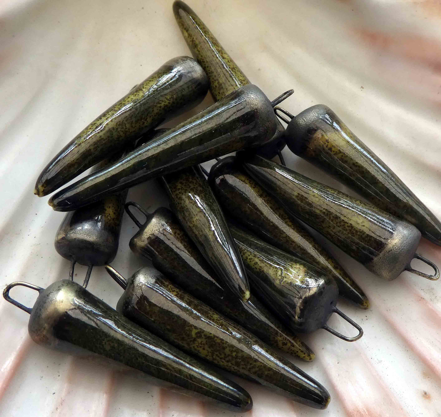 Ceramic Bronzy Spikes Earring Charms - Emerald Forest