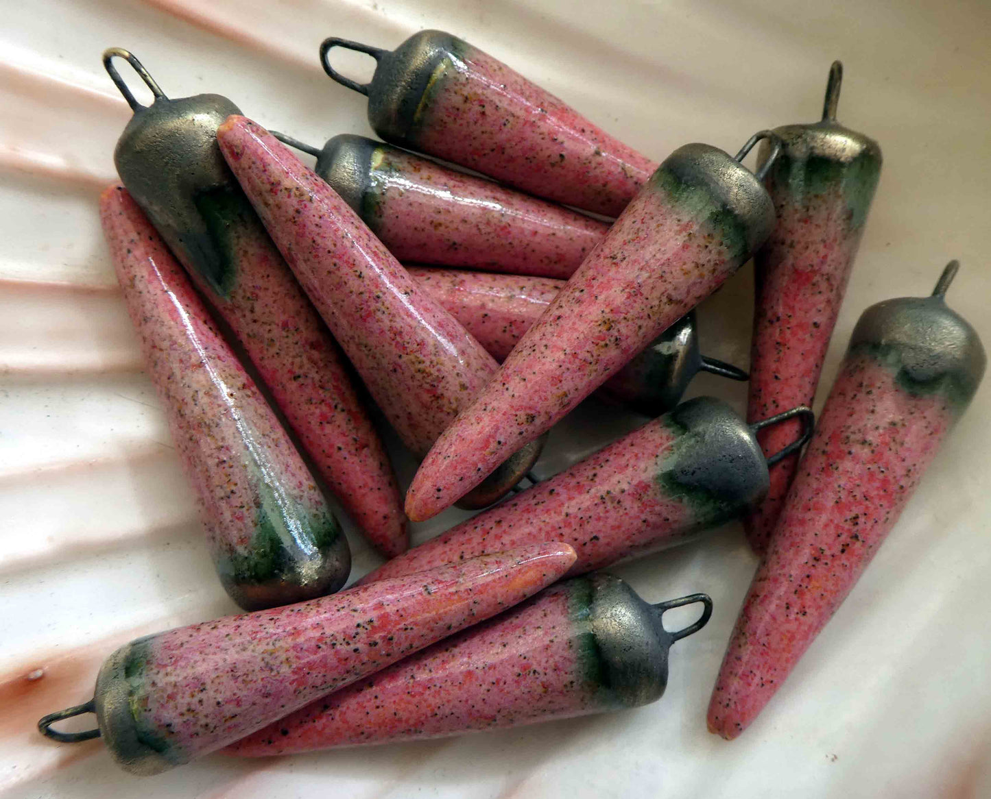 Ceramic Spikes Earring Charms - Rose Quartz