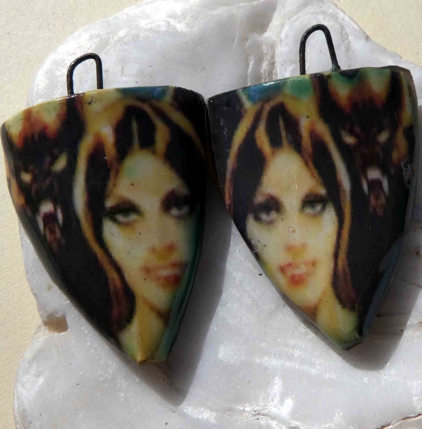 Ceramic Spooky Decal Shield Earring Charms -Dracula #4