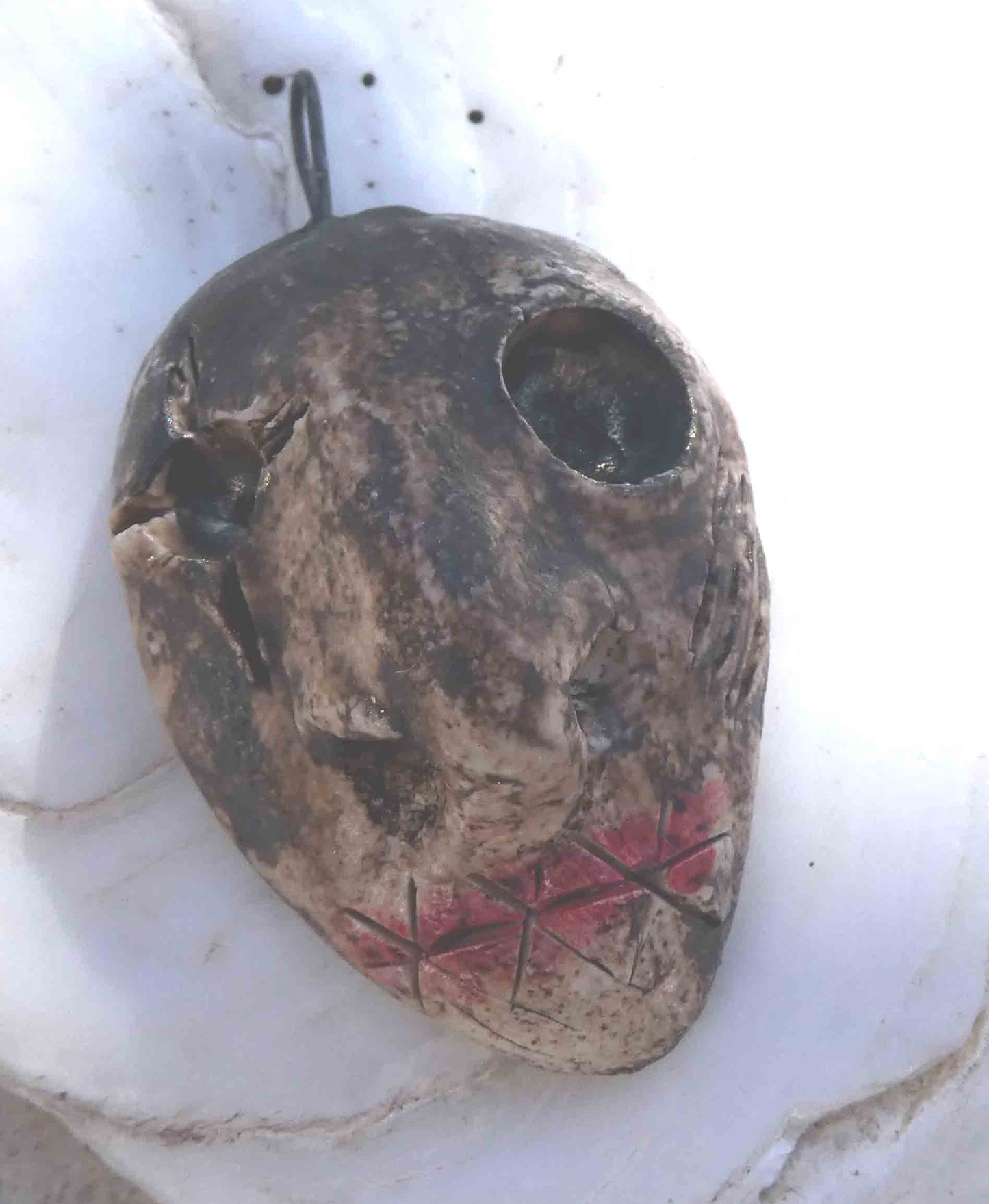 Ceramic Voodoo Stapled Head Pendant #1