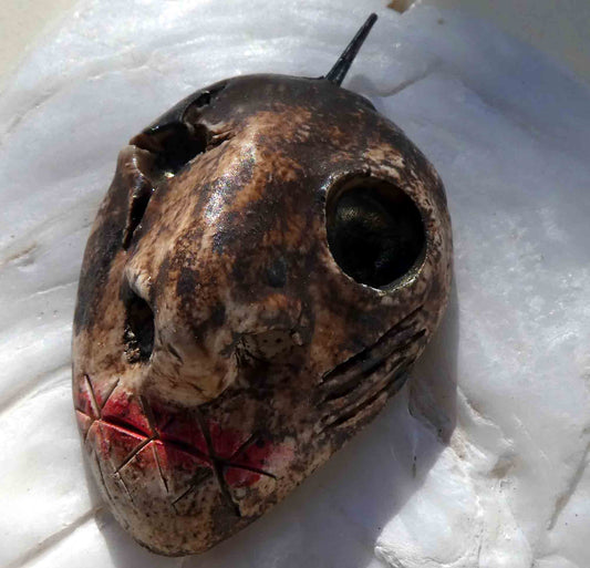 Ceramic Voodoo Stapled Head Pendant #1