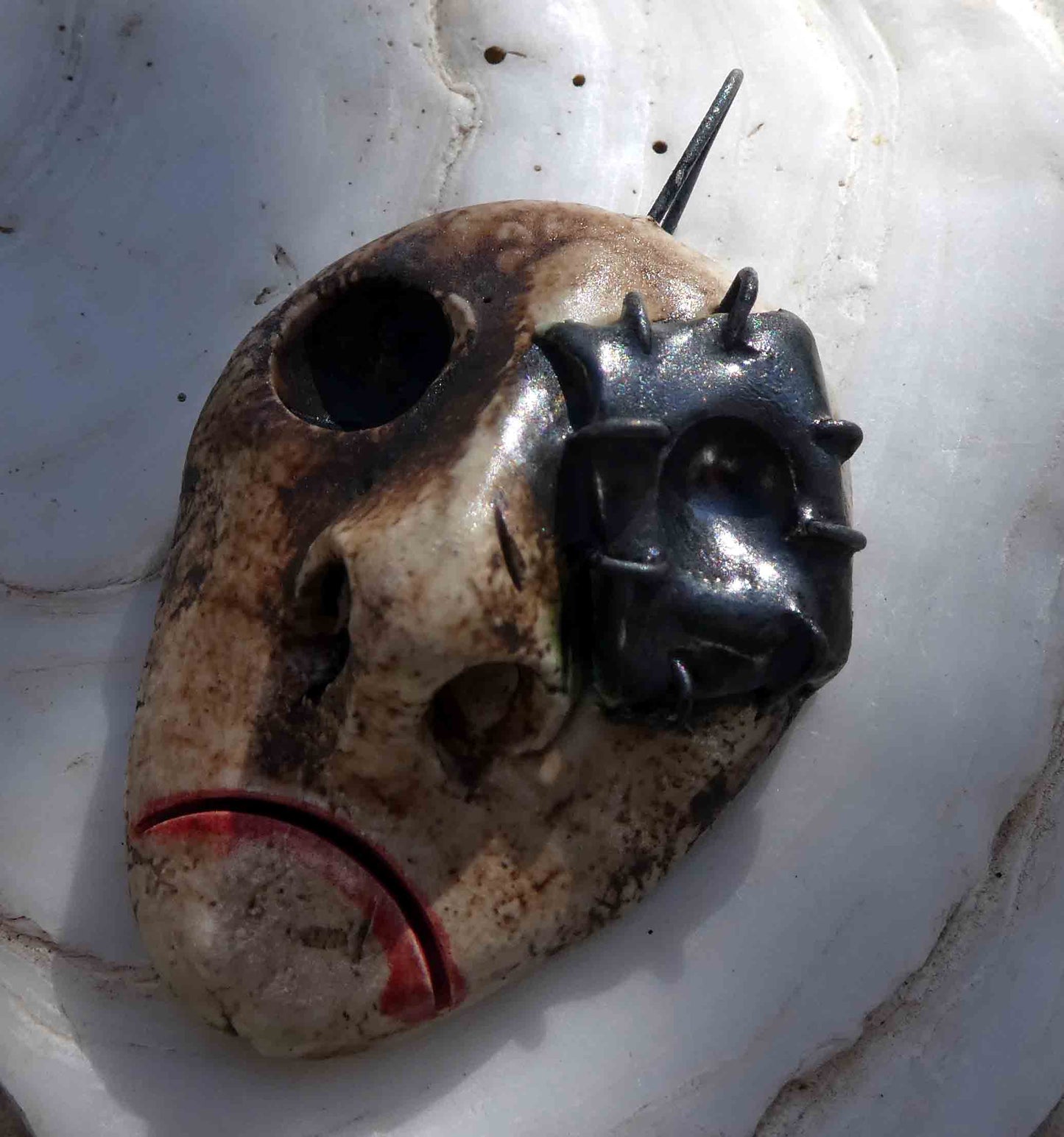 Ceramic Voodoo Stapled Head Pendant #2