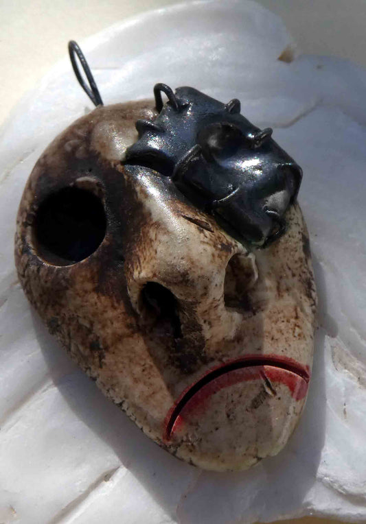 Ceramic Voodoo Stapled Head Pendant #2