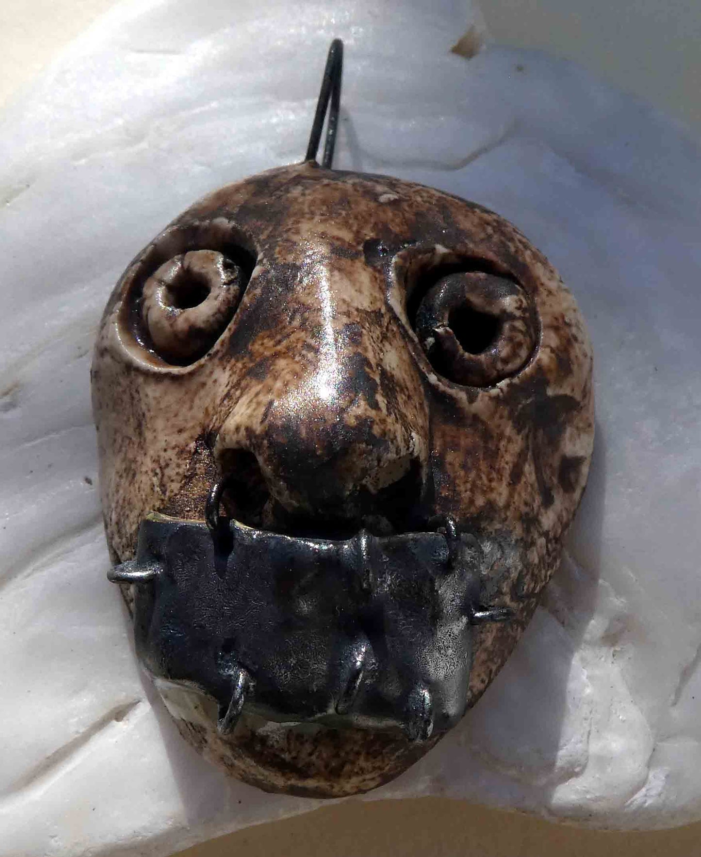 Ceramic Voodoo Stapled Head Pendant #4