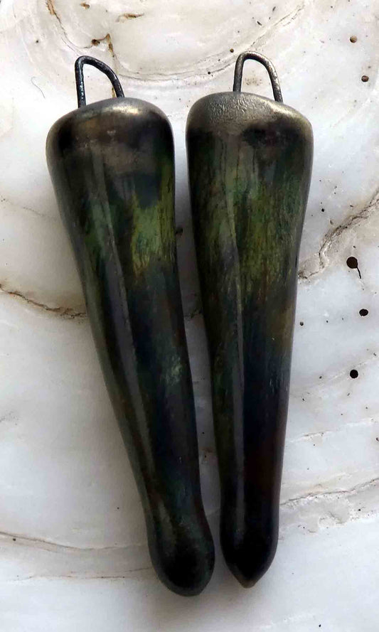 Ceramic Spikes Earring Charms -Malachite