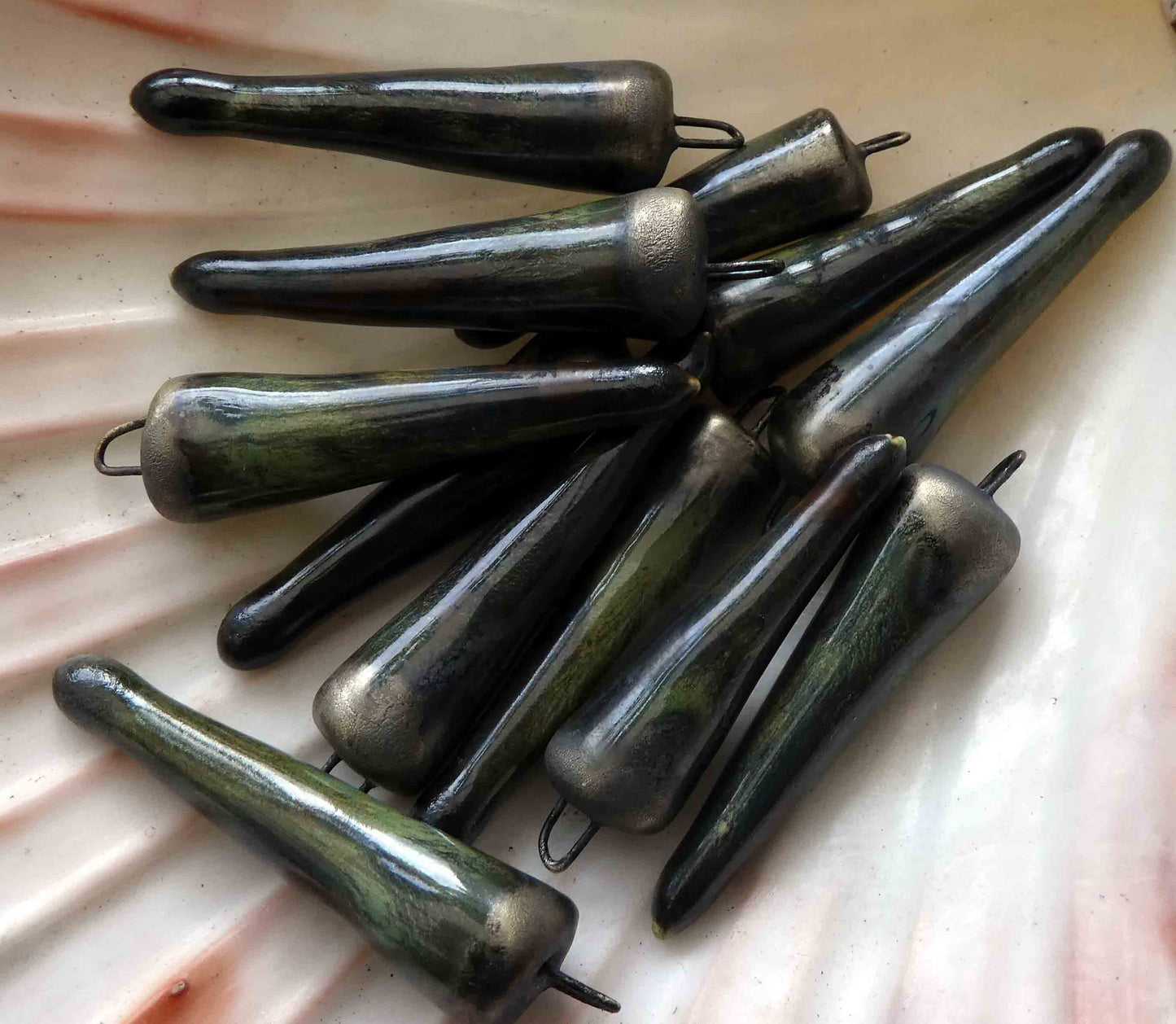 Ceramic Spikes Earring Charms -Malachite