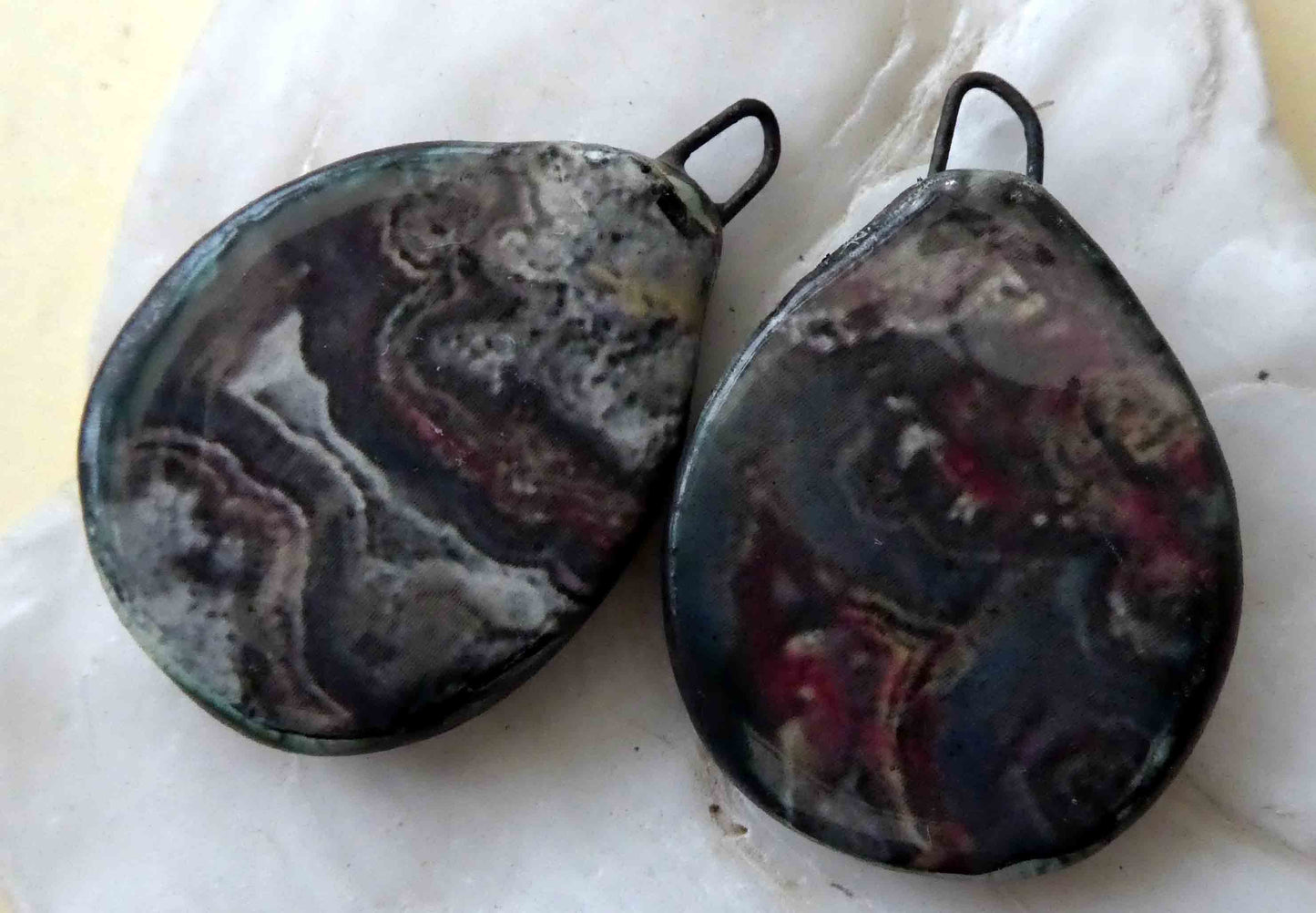 Ceramic Decal Glossy Gemstone Slice Earring Charms #22
