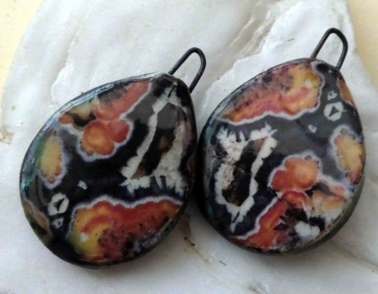 Ceramic Decal Glossy Gemstone Slice Earring Charms #23