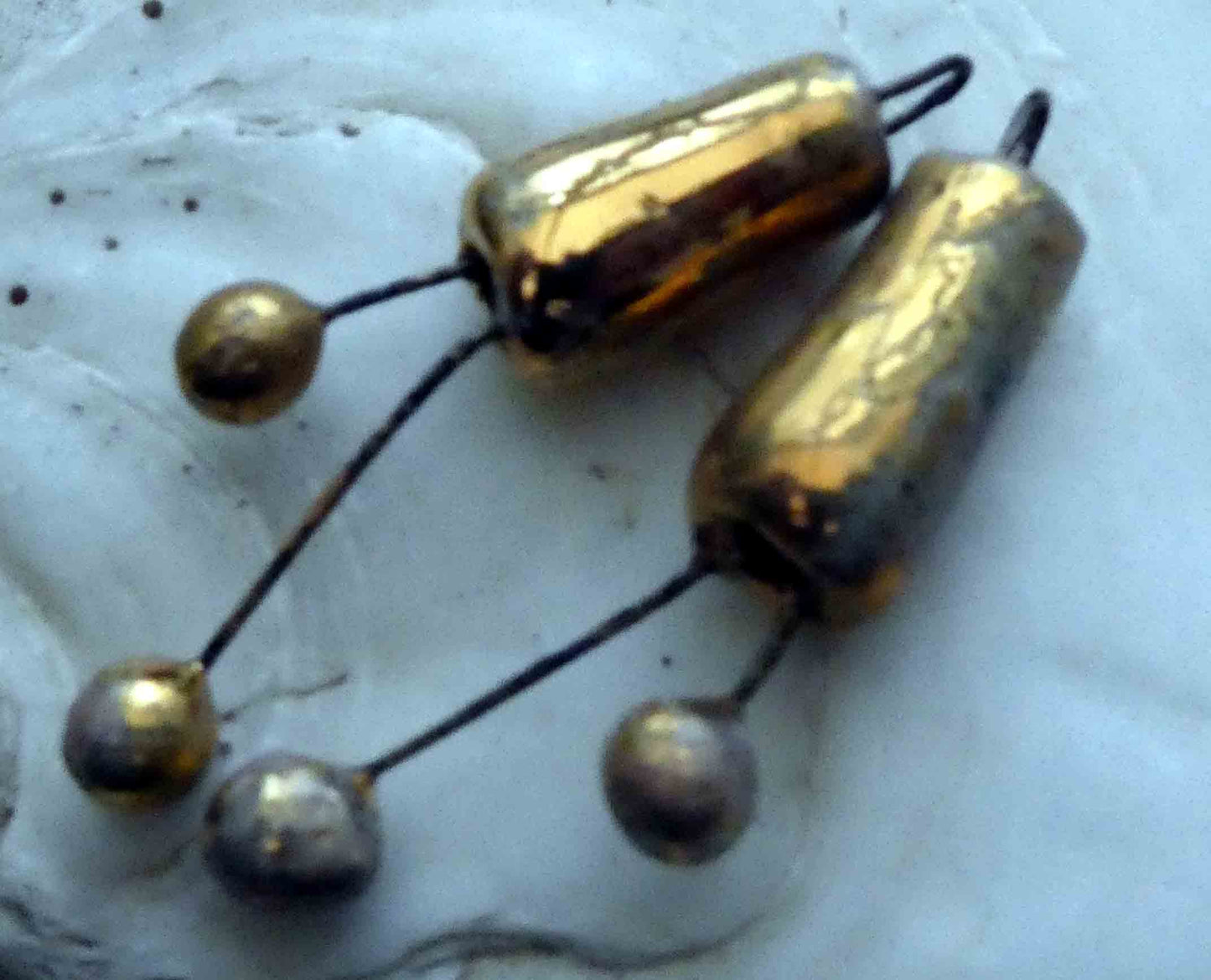 Ceramic Tube and Bobbles Earring Charms- Patchy Gold Lustre