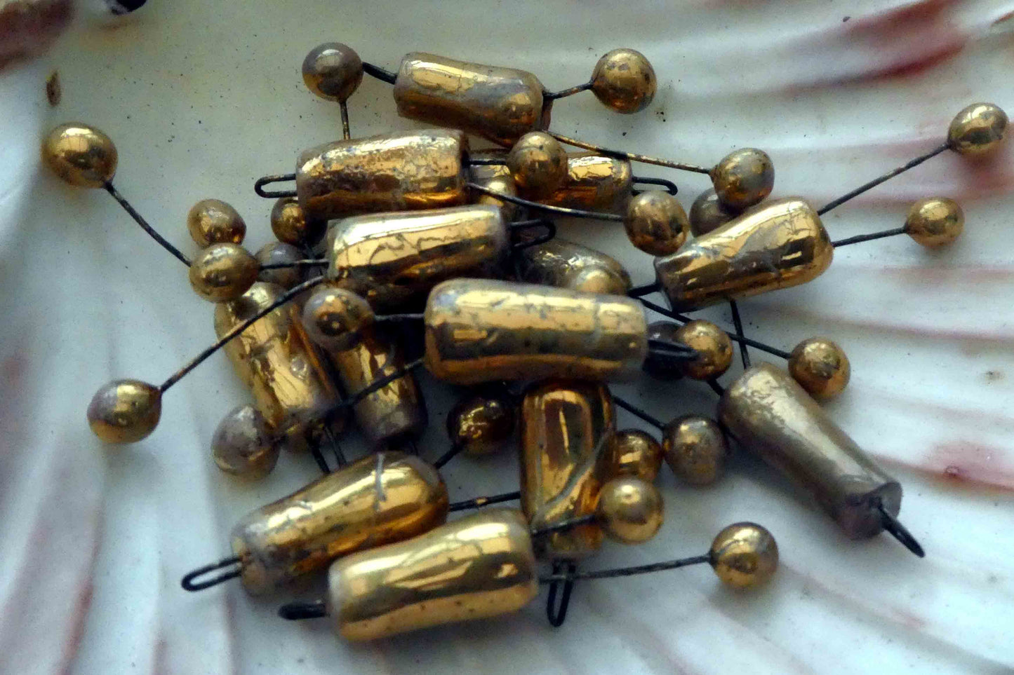 Ceramic Tube and Bobbles Earring Charms- Patchy Gold Lustre