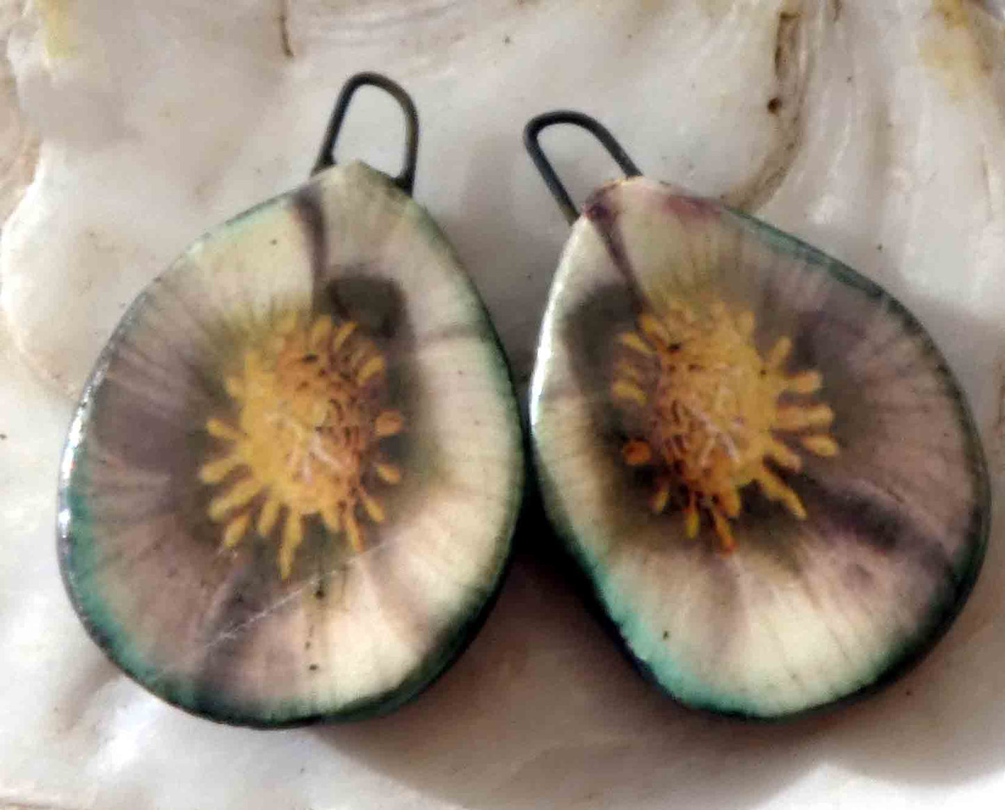 Ceramic Decal Christmas Rose Slice Earring Charms #1
