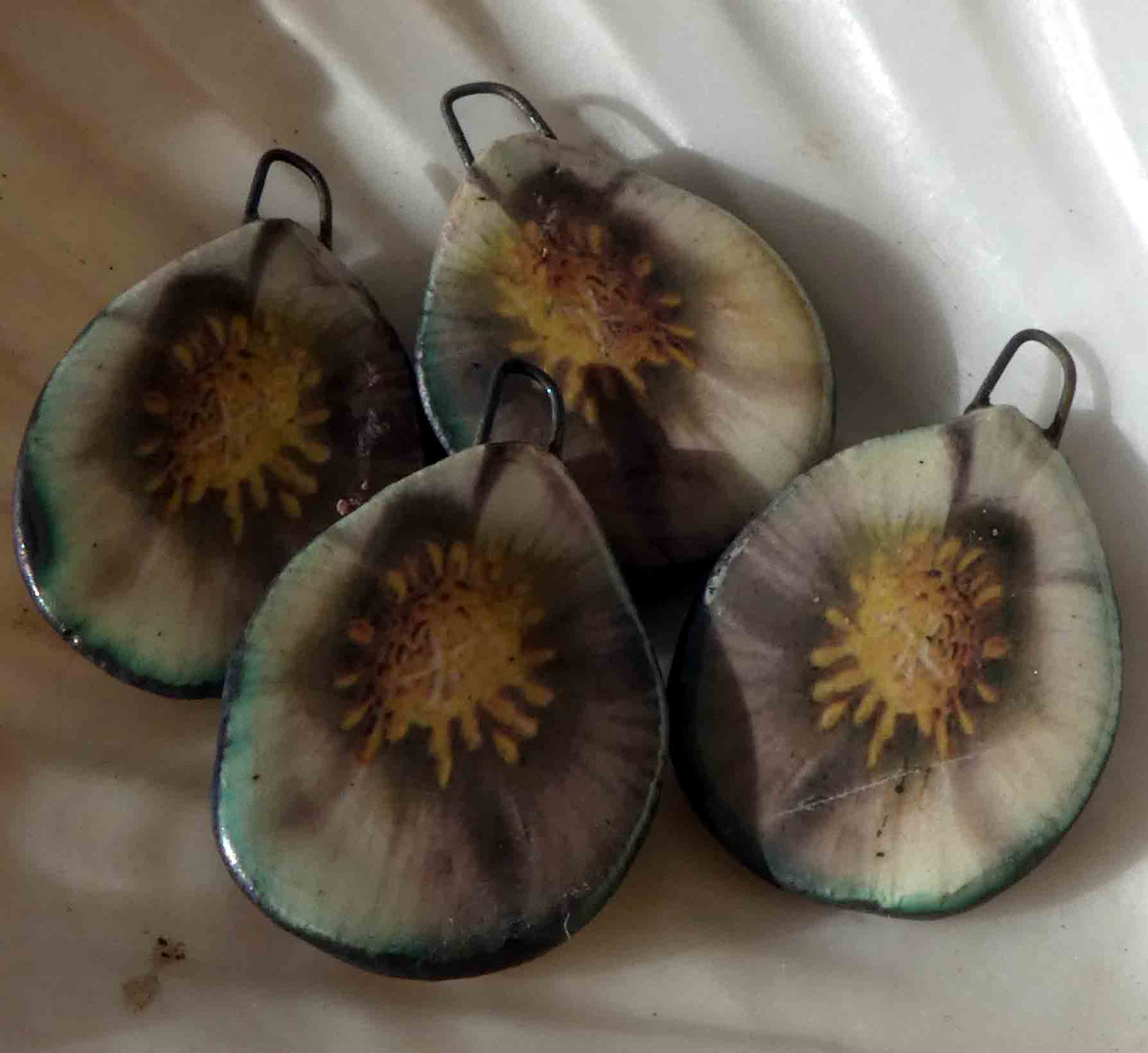 Ceramic Decal Christmas Rose Slice Earring Charms #1