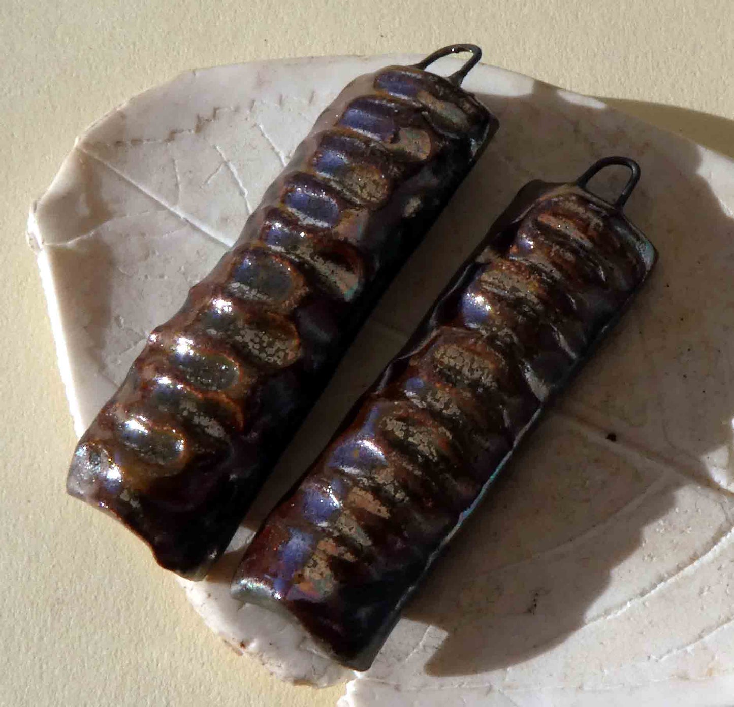 Ceramic Textured Tablet Earring Charms - Rose Gold