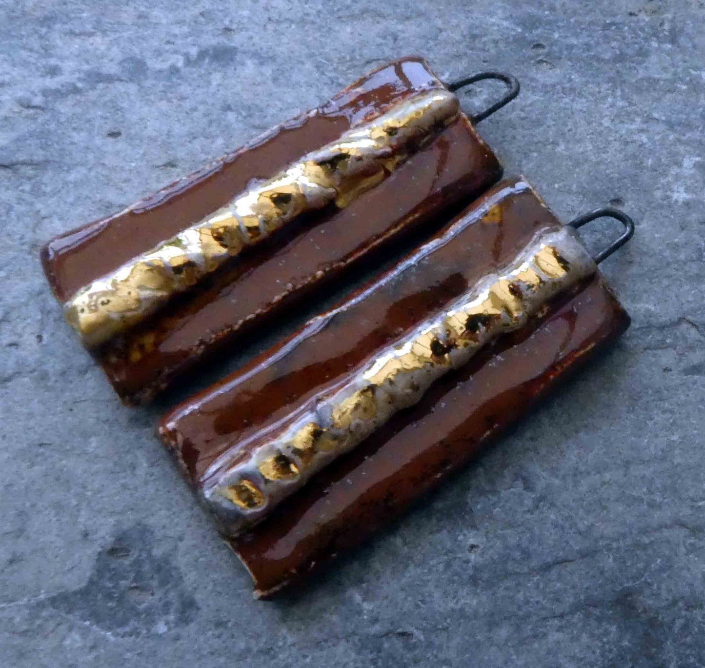 Lustred Tablet Earring Charms - Gold Aventurine