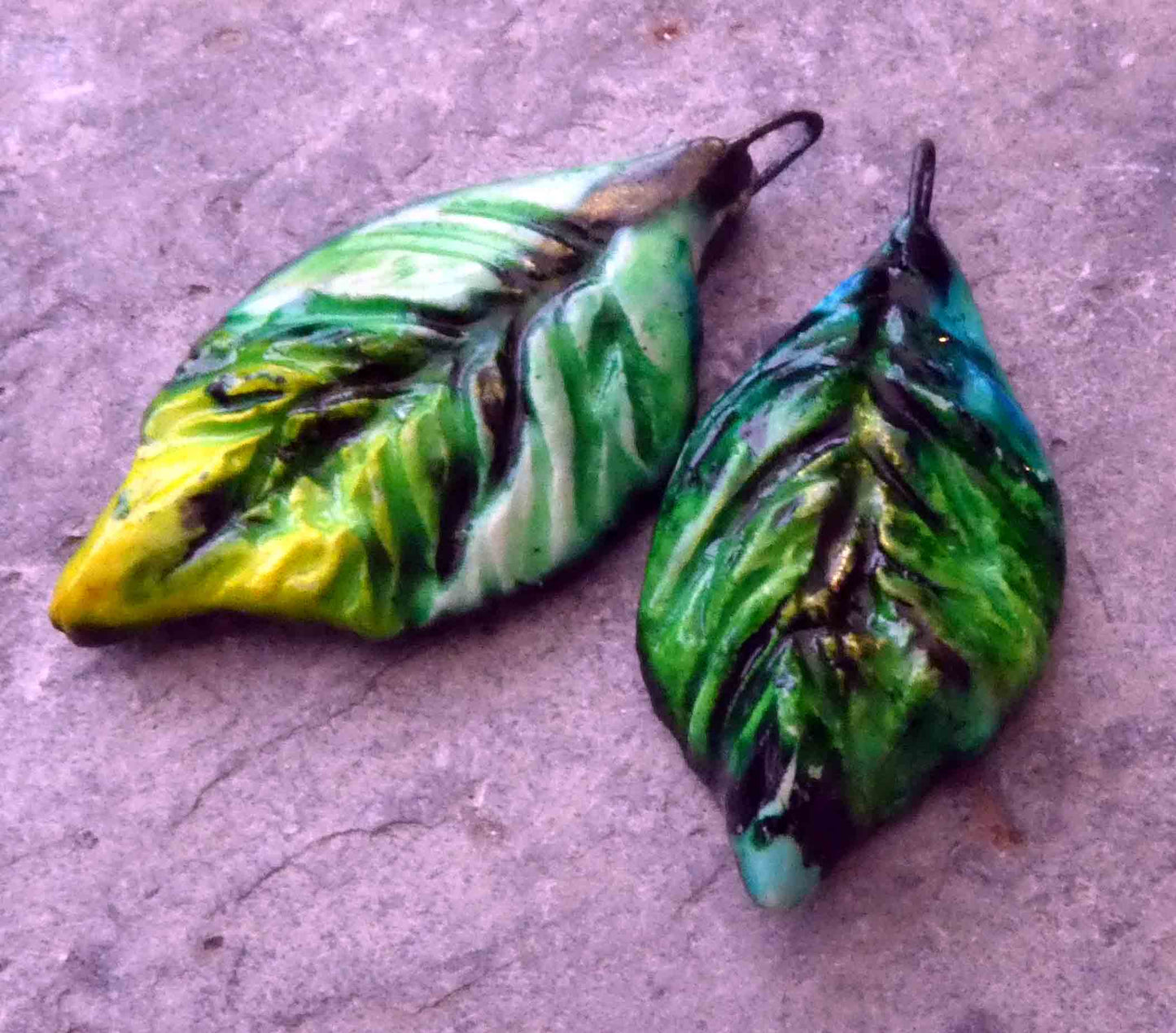 Ceramic Slim Spring Leaves Earring Charms #15 - Asymmetric