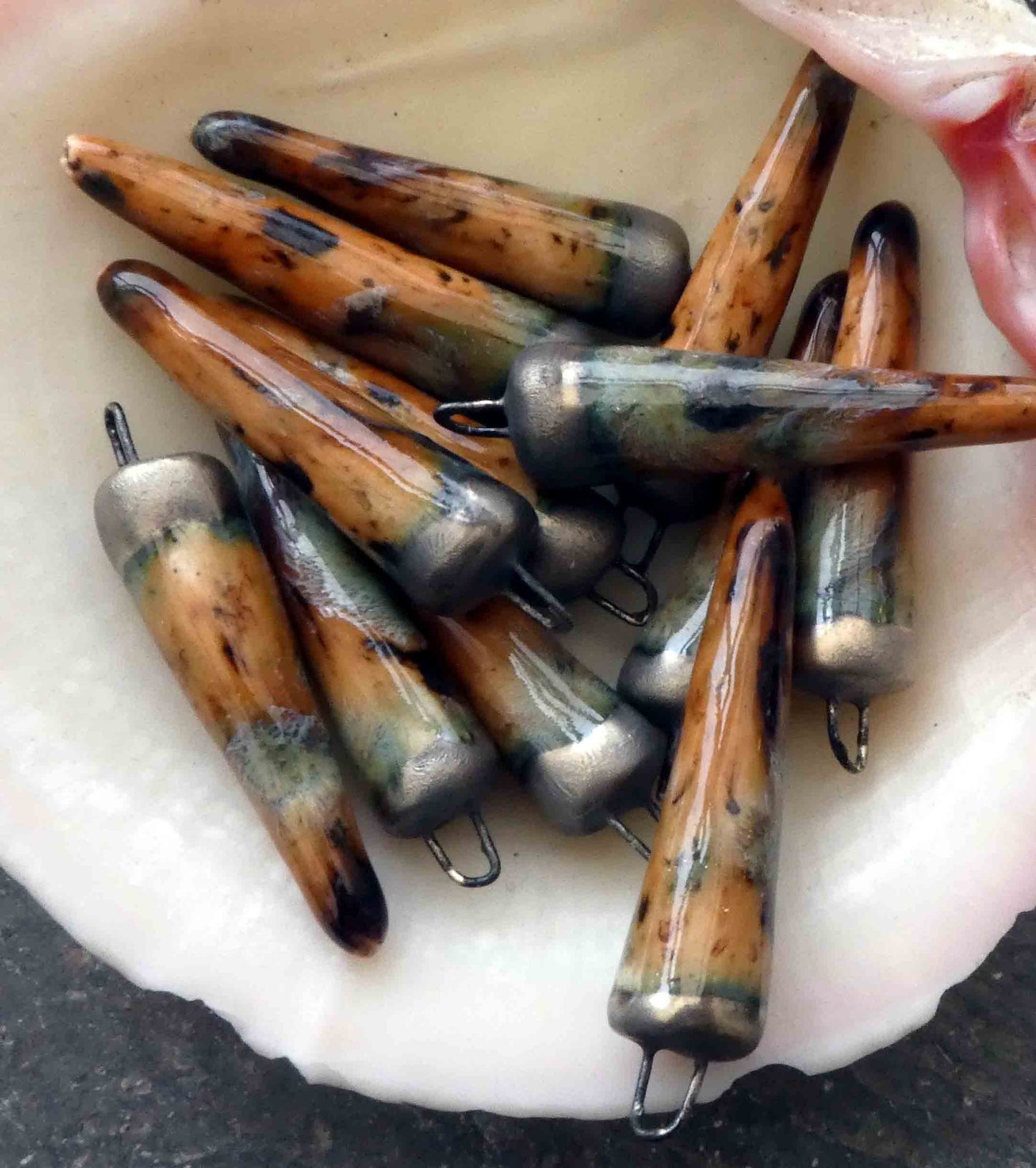 Ceramic Spikes Earring Charms - Oriental Caramel